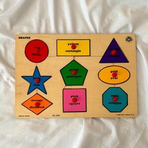 Vintage Colorful Shapes Educational Chunky Wooden Puzzle for Kids